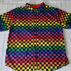 Spencer's brand rainbow checkered button down XL